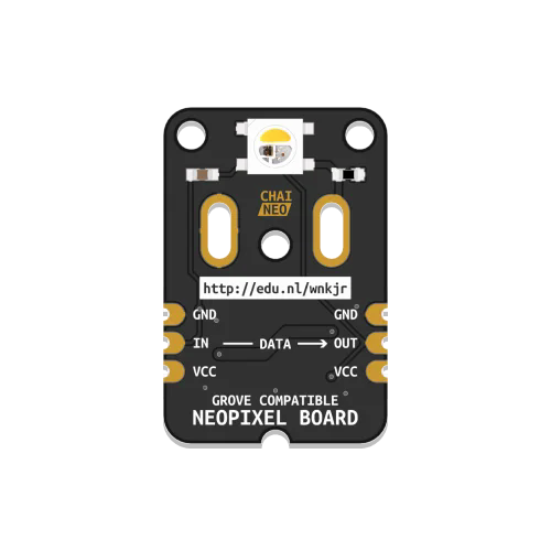 The chainable NeoPixel LED wired to pin D13 with a grove cable