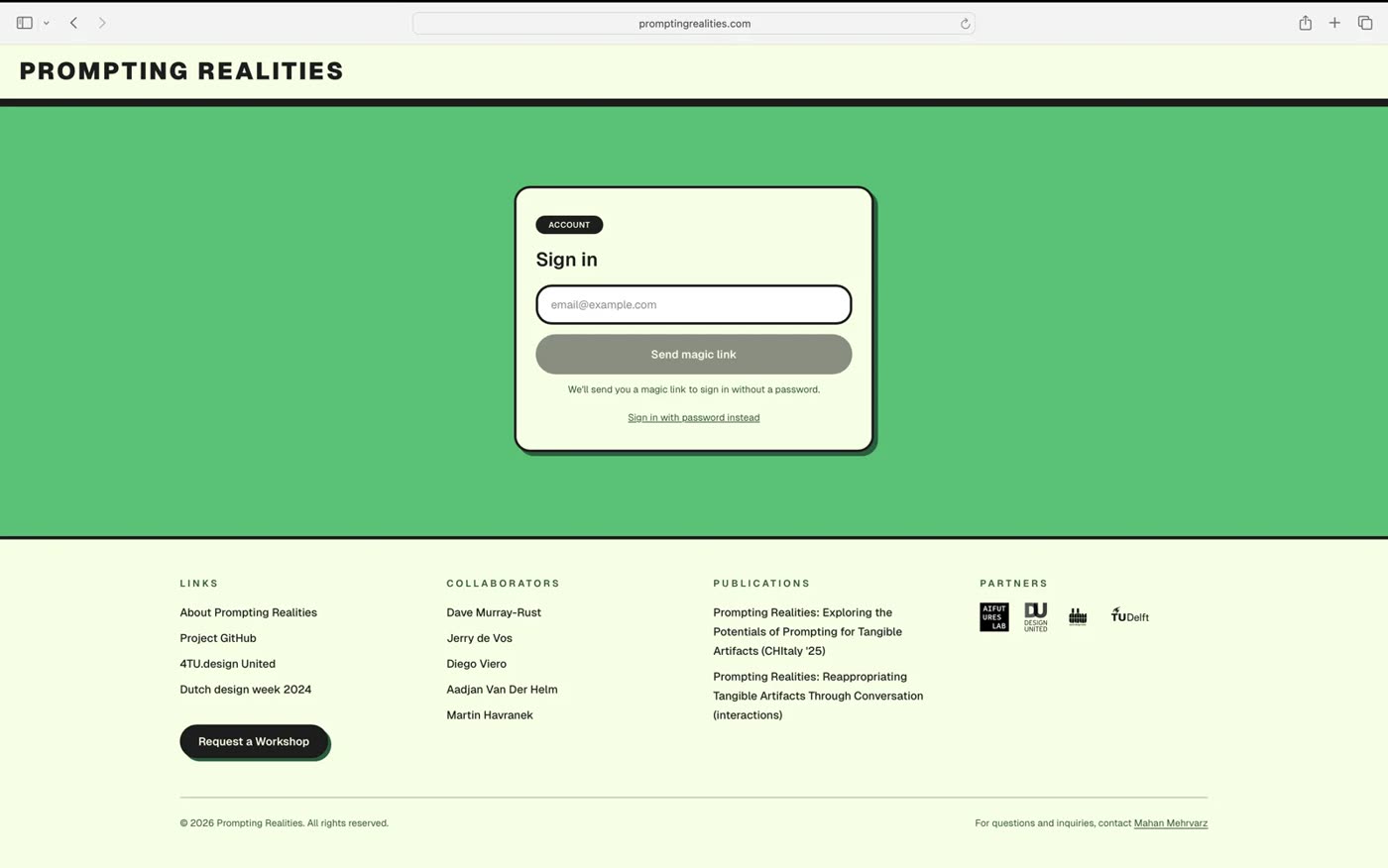 The Prompting Realities sign-up screen